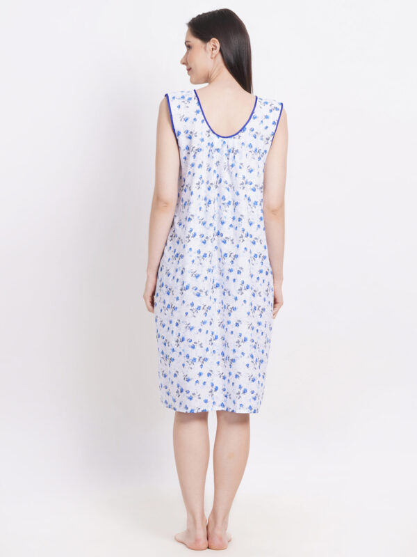 Breezly Woman's Long Short Calf Length Pure Cotton Nighty Light Blue - Image 2