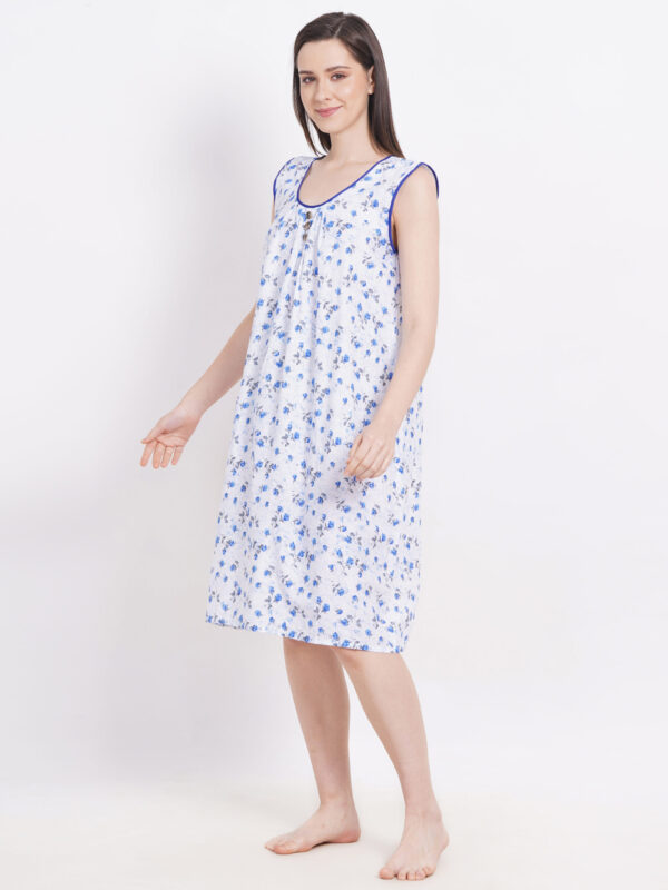 Breezly Woman's Long Short Calf Length Pure Cotton Nighty Light Blue - Image 4