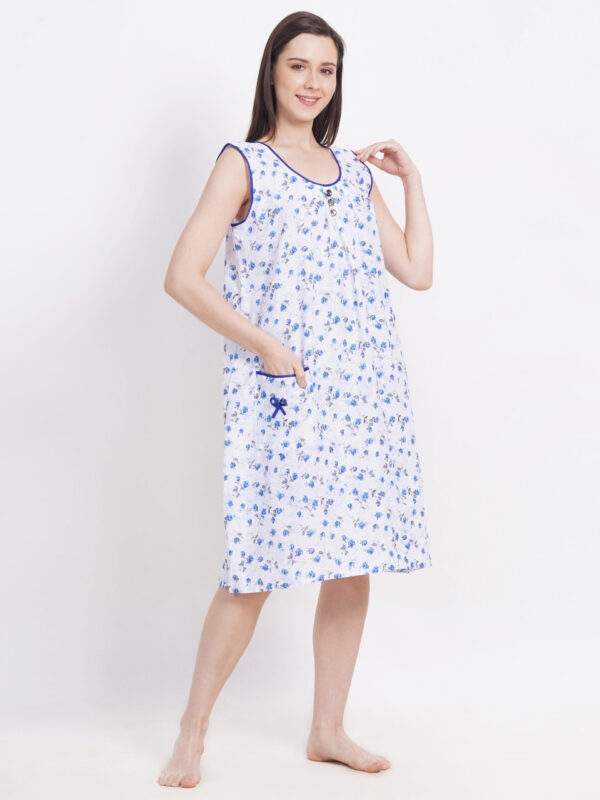 Breezly Woman's Long Short Calf Length Pure Cotton Nighty Light Blue - Image 5