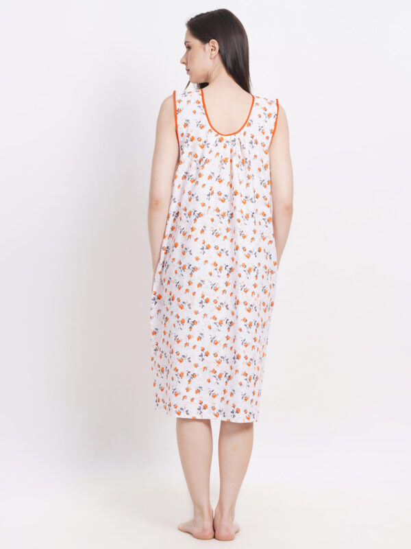 Breezly Woman's Long Short Calf Length Pure Cotton Nighty Orange - Image 2