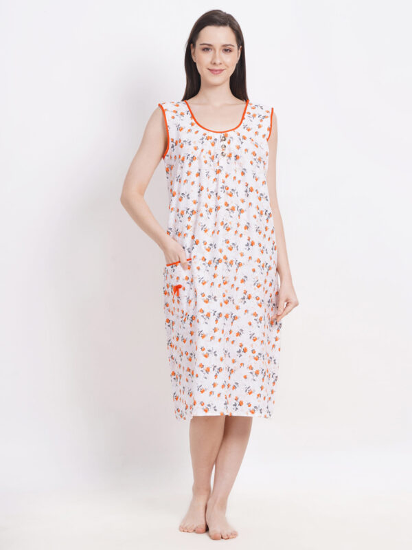 Breezly Woman's Long Short Calf Length Pure Cotton Nighty Orange - Image 3
