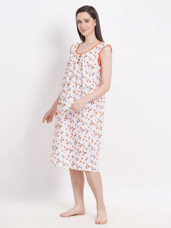Breezly Woman's Long Short Calf Length Pure Cotton Nighty Orange - Image 4