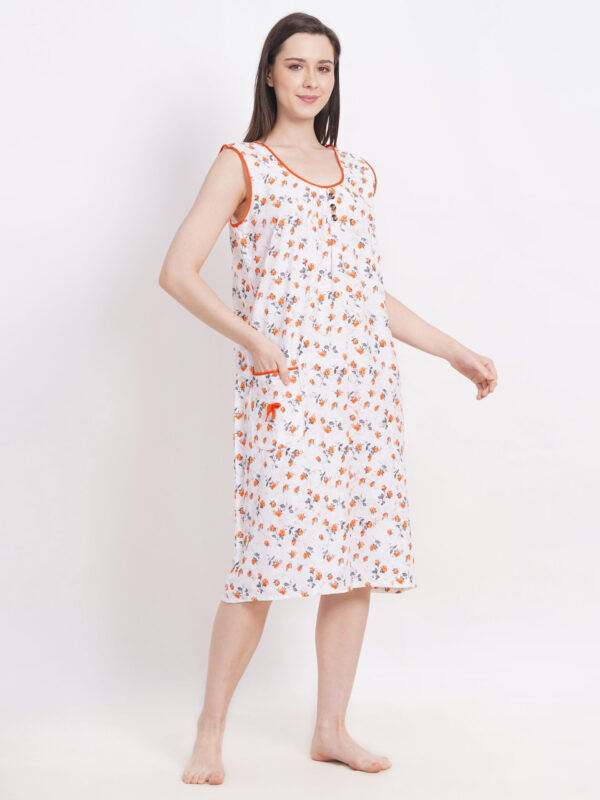 Breezly Woman's Long Short Calf Length Pure Cotton Nighty Orange - Image 5