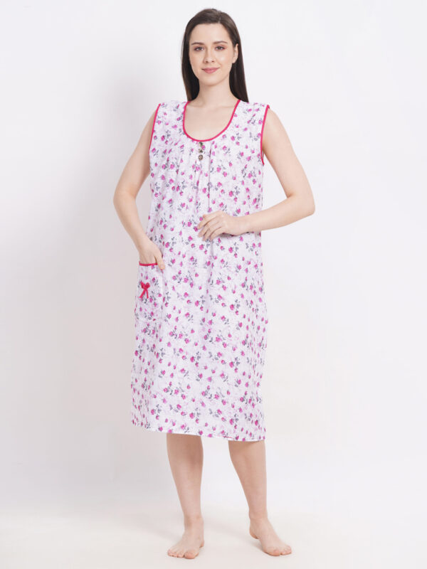 Breezly Woman's Long Short Calf Length Pure Cotton Nighty Purple - Image 3