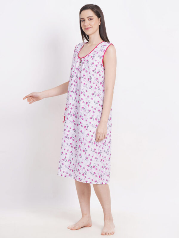 Breezly Woman's Long Short Calf Length Pure Cotton Nighty Purple - Image 4