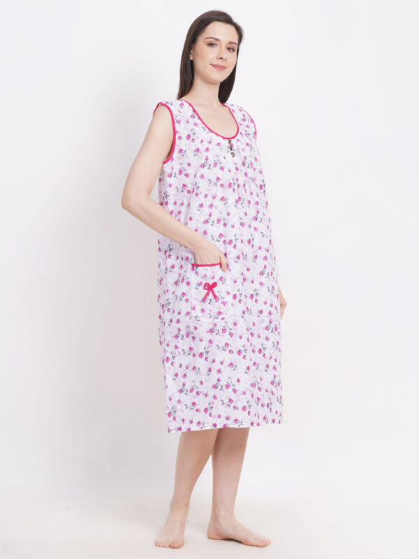 Breezly Woman's Long Short Calf Length Pure Cotton Nighty Purple - Image 5
