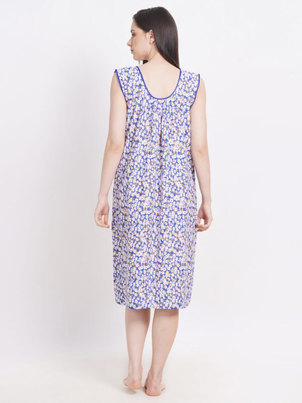 Breezly Woman's Long Short Calf Length Pure Cotton Nighty Dark Blue - Image 2