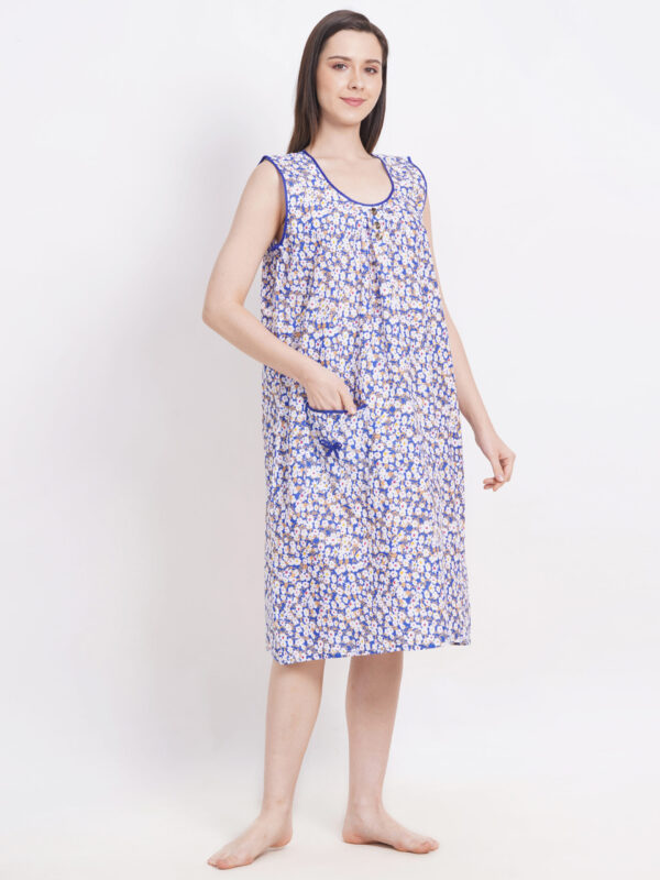 Breezly Woman's Long Short Calf Length Pure Cotton Nighty Dark Blue - Image 4