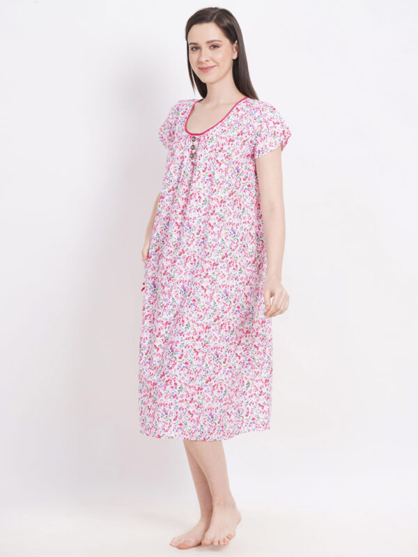 Breezly Woman's Long Short Calf Length Pure Cotton Nighty Multicolour - Image 4