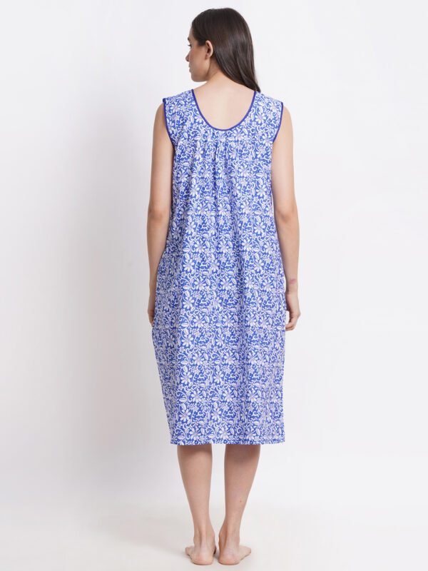 Woman Printed Sleeveless Mini Short Nighty Pure Cotton (Floral Blue) - Image 2