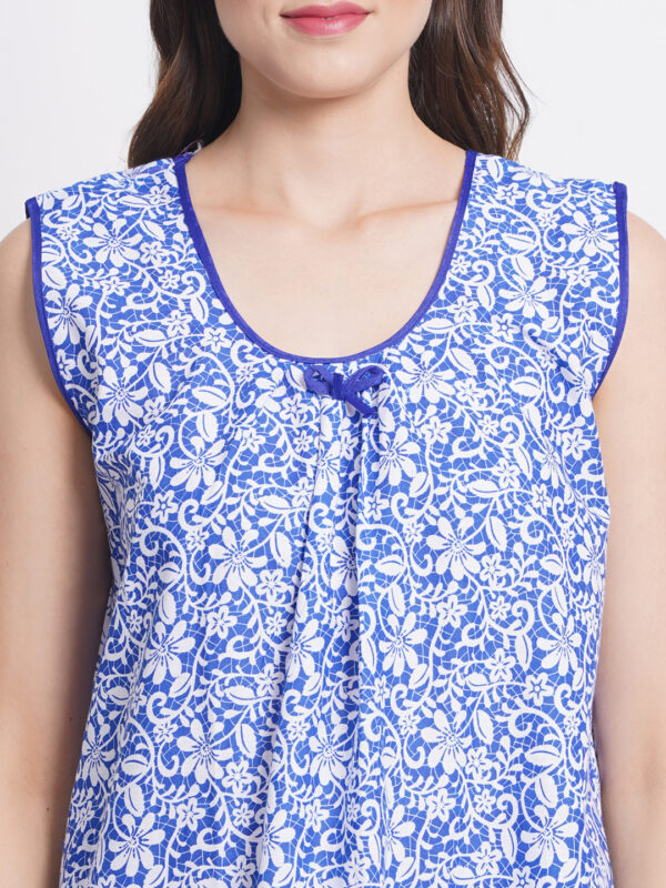 Woman Printed Sleeveless Mini Short Nighty Pure Cotton (Floral Blue) - Image 6