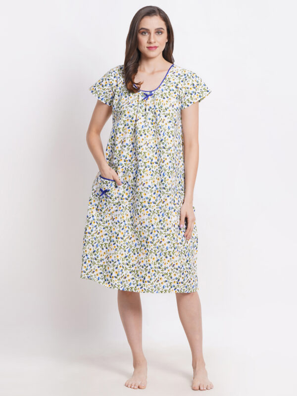 Woman Printed Mini Short Sleeve Nighty Pure Cotton (Floral) - Image 3