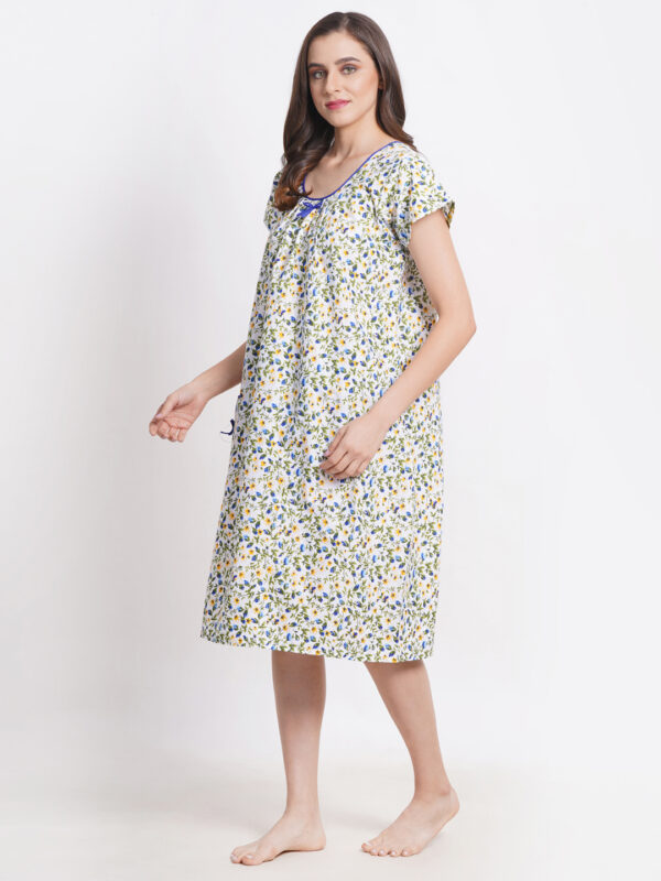 Woman Printed Mini Short Sleeve Nighty Pure Cotton (Floral) - Image 4