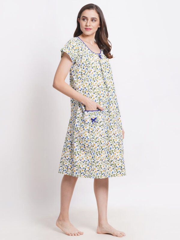 Woman Printed Mini Short Sleeve Nighty Pure Cotton (Floral) - Image 5