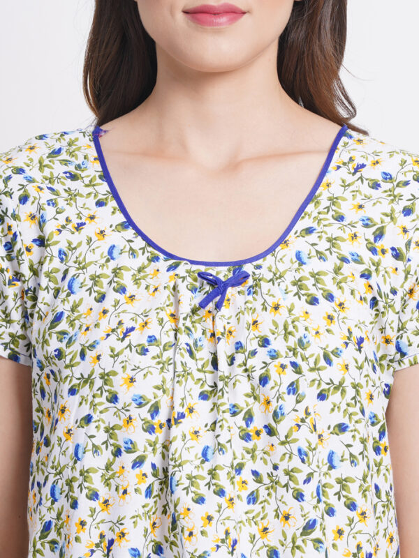 Woman Printed Mini Short Sleeve Nighty Pure Cotton (Floral) - Image 6