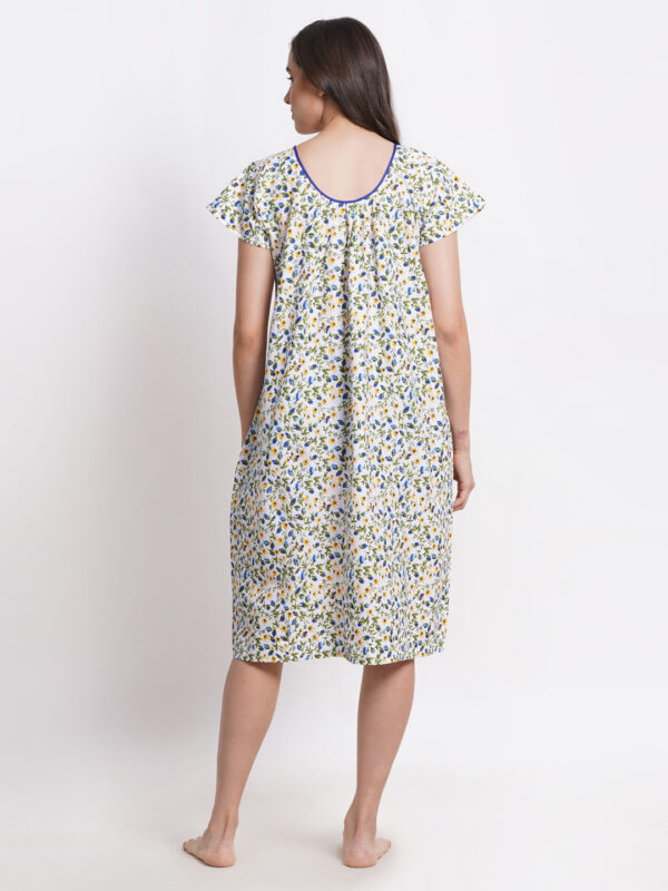 Woman Printed Mini Short Sleeve Nighty Pure Cotton (Floral) - Image 2