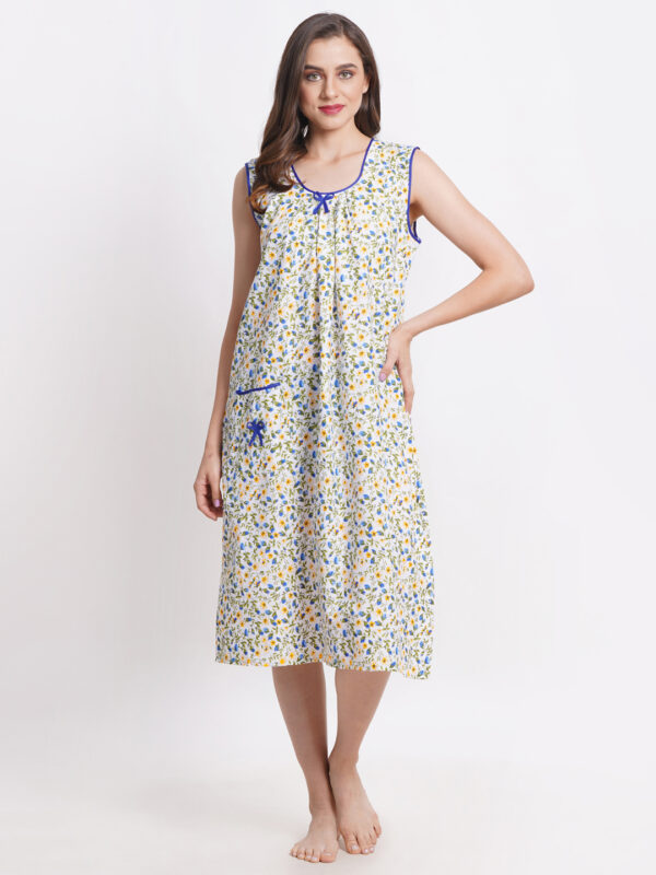 Woman Printed Sleeveless Mini Short Nighty Pure Cotton (Floral) - Image 5