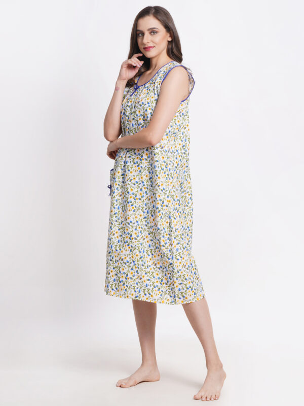 Woman Printed Sleeveless Mini Short Nighty Pure Cotton (Floral) - Image 4