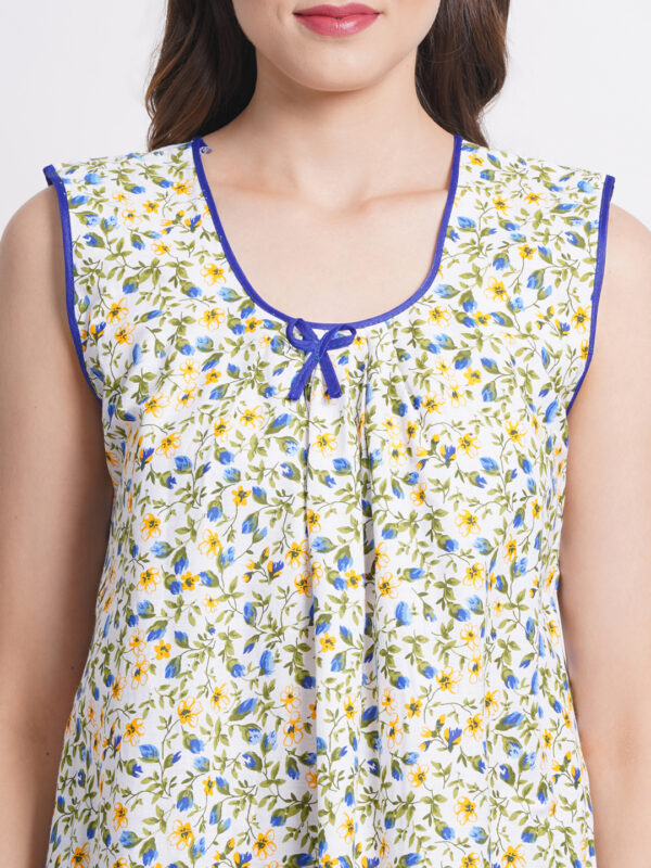 Woman Printed Sleeveless Mini Short Nighty Pure Cotton (Floral) - Image 6