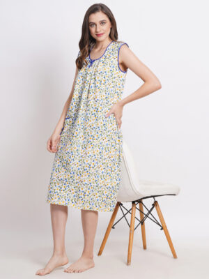 Woman Printed Sleeveless Mini Short Nighty Pure Cotton (Floral)