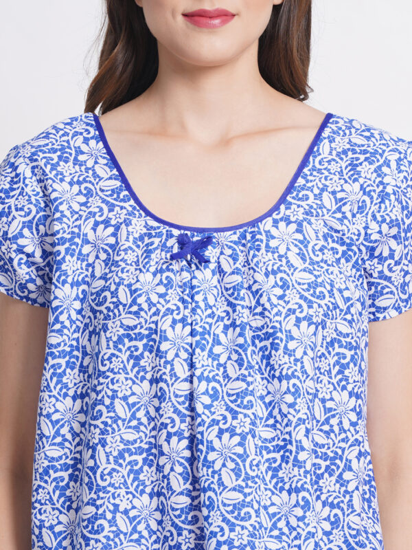 Woman Printed Mini Short Sleeve Nighty Pure Cotton (Floral Blue) - Image 6