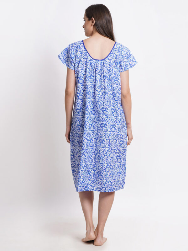 Woman Printed Mini Short Sleeve Nighty Pure Cotton (Floral Blue) - Image 2