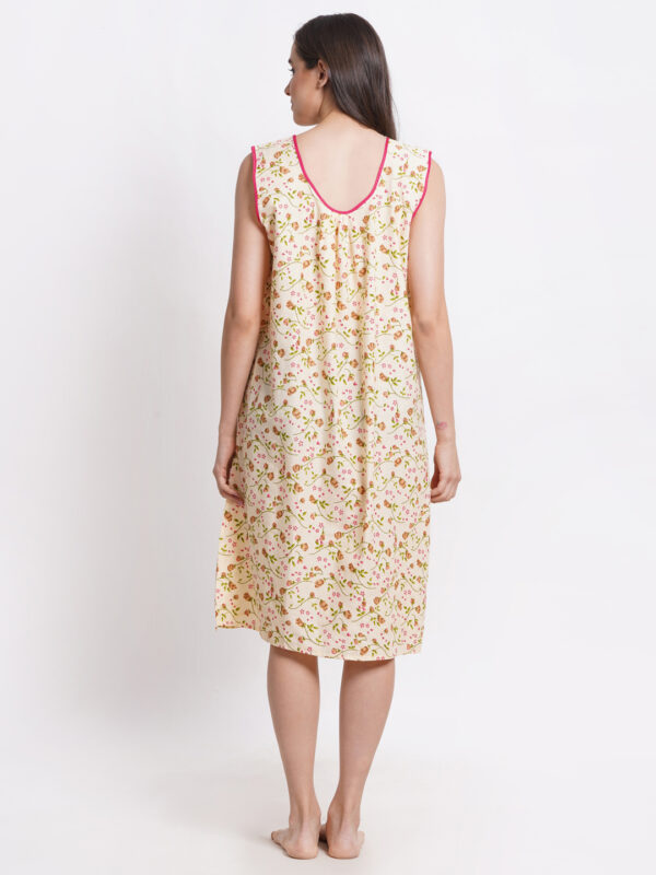 Woman Printed Sleeveless Short Nighty Pure Cotton (Cream) - Image 2