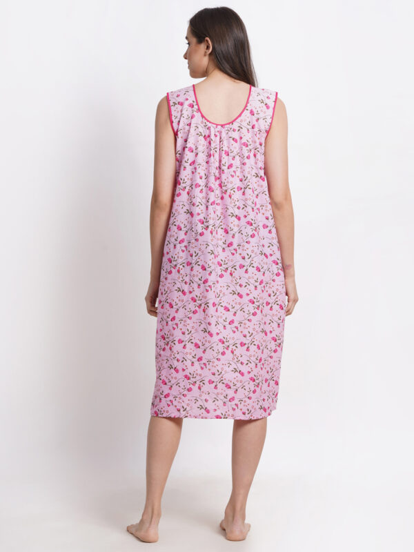 Woman Printed Sleeveless Short Nighty Pure Cotton (Pink) - Image 2