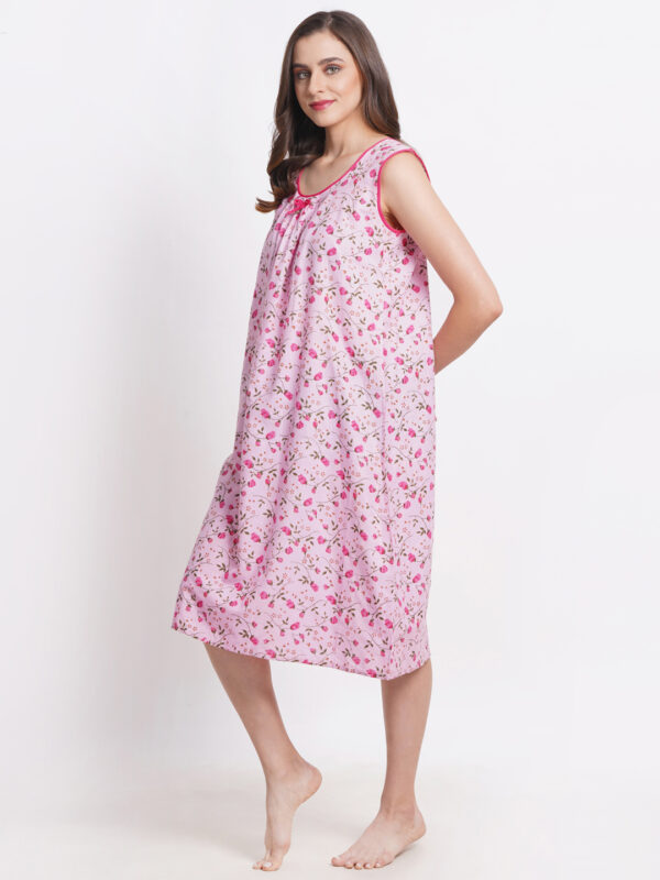Woman Printed Sleeveless Short Nighty Pure Cotton (Pink) - Image 4