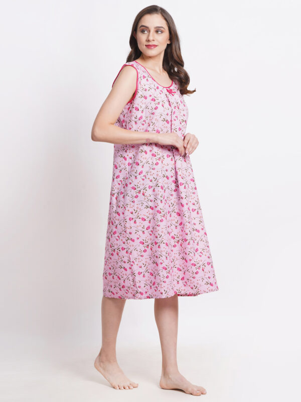 Woman Printed Sleeveless Short Nighty Pure Cotton (Pink) - Image 5