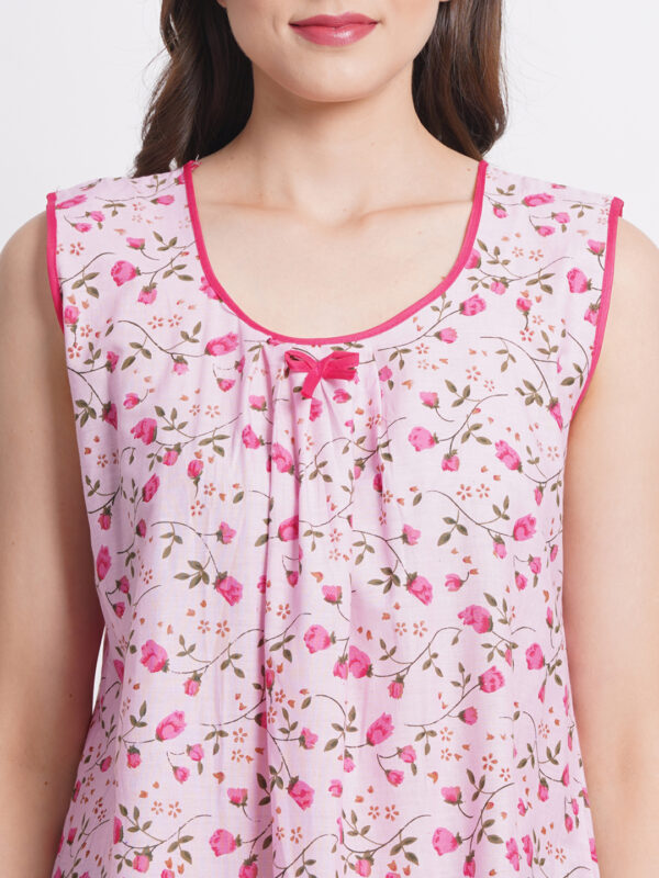 Woman Printed Sleeveless Short Nighty Pure Cotton (Pink) - Image 6