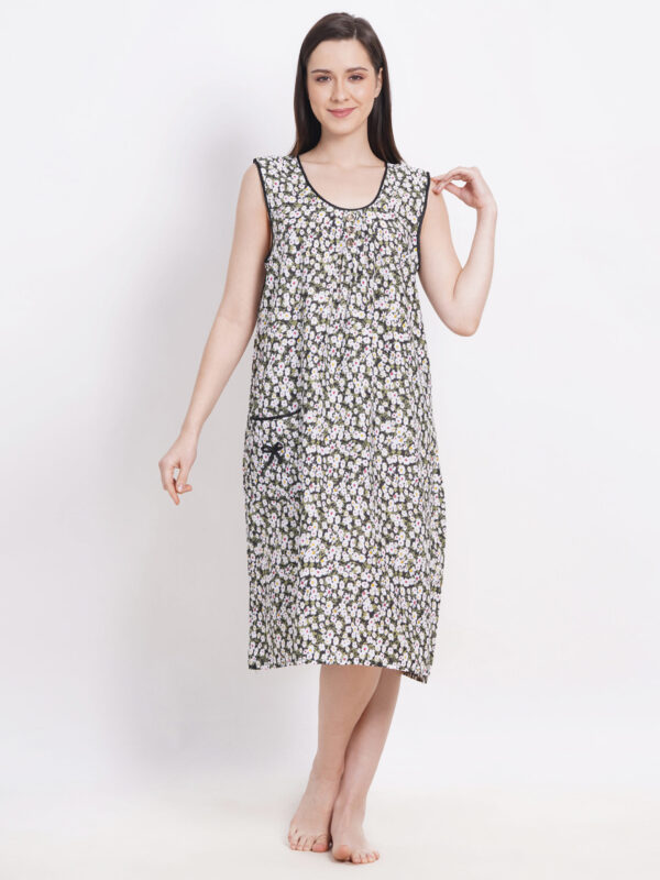Breezly Woman's Long Short Calf Length Pure Cotton Nighty Dark Green - Image 6