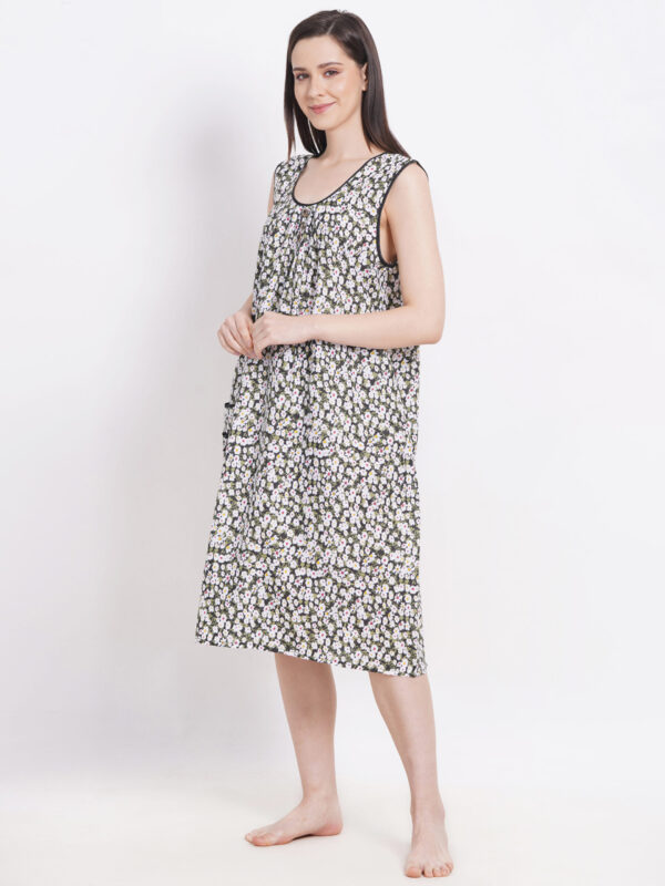 Breezly Woman's Long Short Calf Length Pure Cotton Nighty Dark Green - Image 4