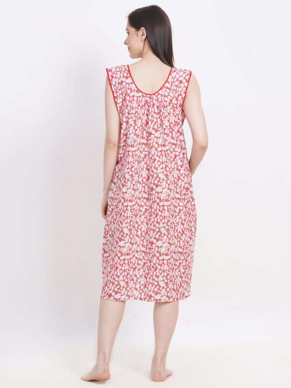 Breezly Woman's Long Short Calf Length Pure Cotton Nighty Red - Image 2