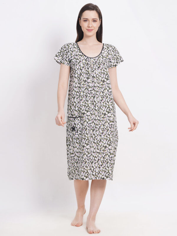 Breezly Long Short Calf Length Pure Cotton Nighty Multicolour - Image 2