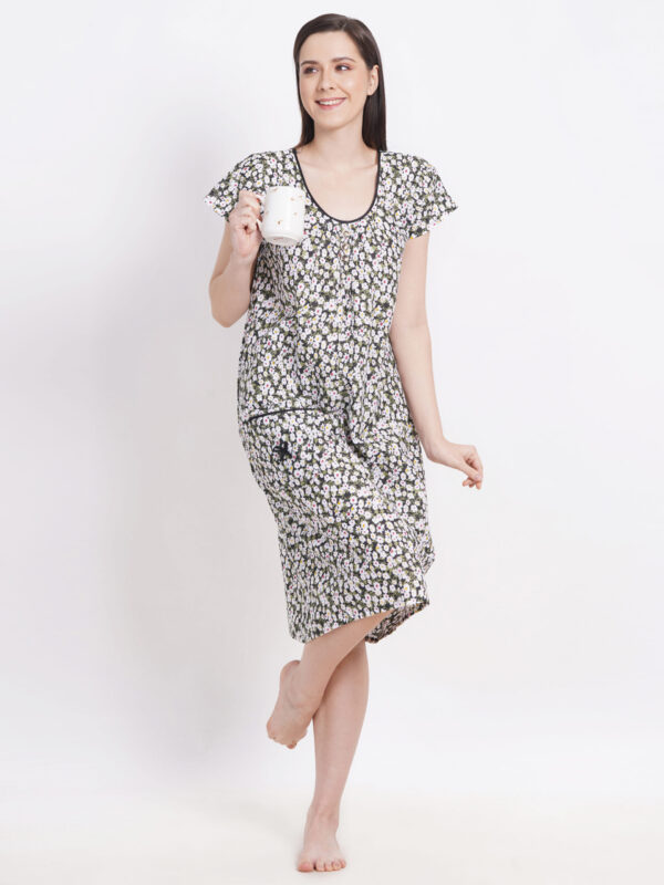 Breezly Long Short Calf Length Pure Cotton Nighty Multicolour - Image 3