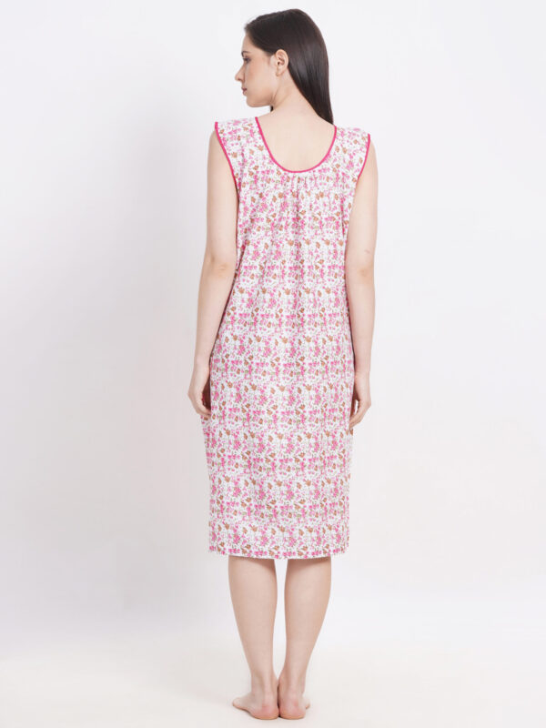 Breezly Woman's Long Short Calf Length Pure Cotton Nighty Pink - Image 2