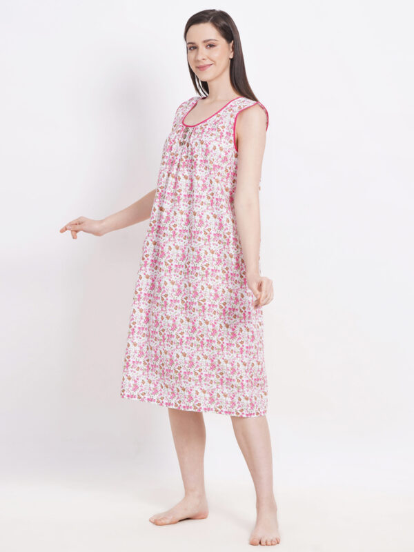 Breezly Woman's Long Short Calf Length Pure Cotton Nighty Pink - Image 3