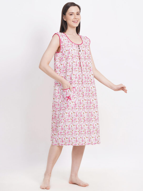 Breezly Woman's Long Short Calf Length Pure Cotton Nighty Pink - Image 4