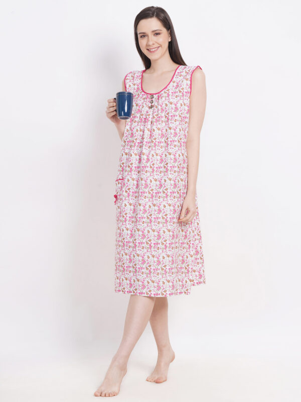 Breezly Woman's Long Short Calf Length Pure Cotton Nighty Pink - Image 5