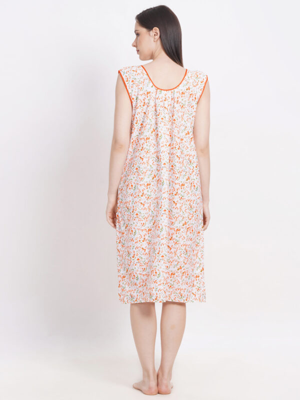 Breezly Woman's Long Short Calf Length Pure Cotton Nighty Orange - Image 2
