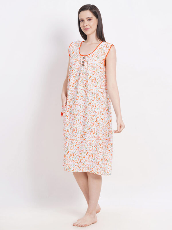 Breezly Woman's Long Short Calf Length Pure Cotton Nighty Orange - Image 3