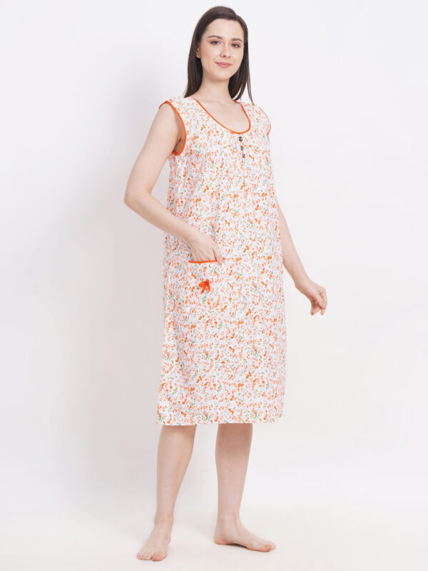 Breezly Woman's Long Short Calf Length Pure Cotton Nighty Orange - Image 4