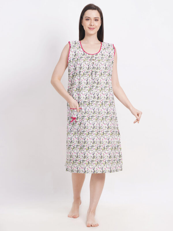 Breezly Woman's Long Short Calf Length Pure Cotton Nighty Green - Image 3