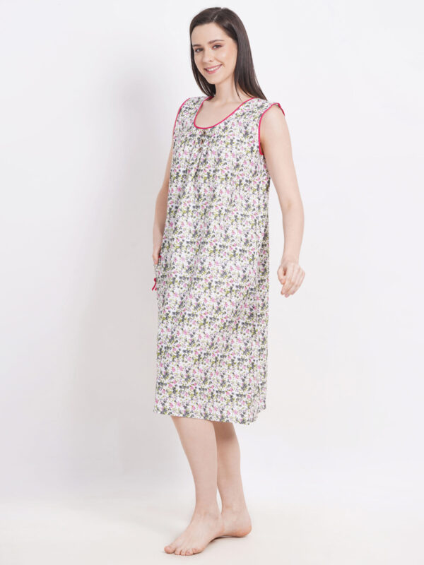 Breezly Woman's Long Short Calf Length Pure Cotton Nighty Green - Image 5