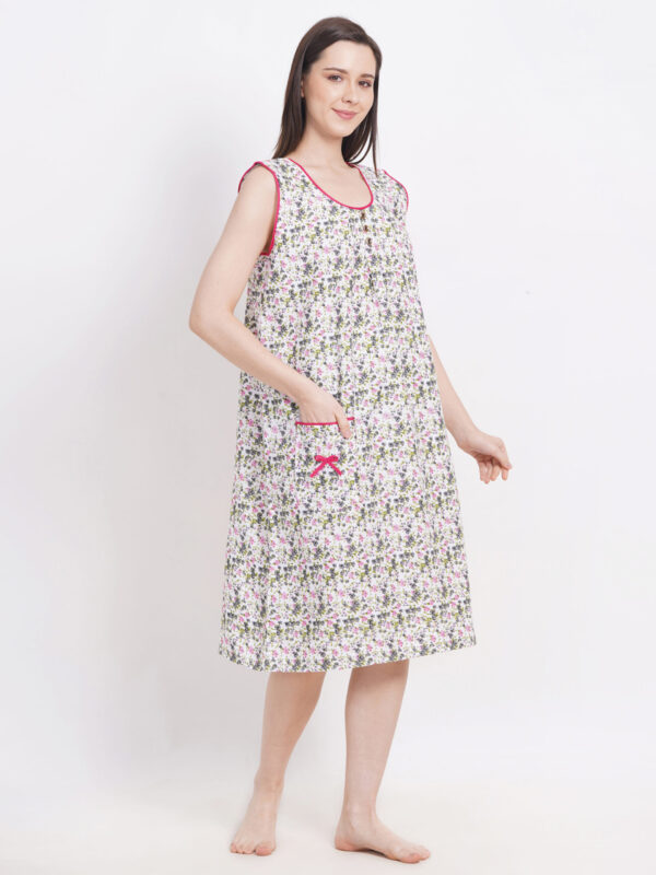 Breezly Woman's Long Short Calf Length Pure Cotton Nighty Green - Image 4