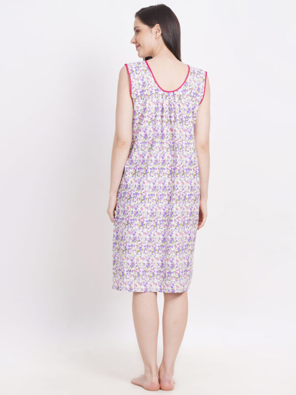 Breezly Long Short Calf Length Pure Cotton Nighty Purple - Image 2