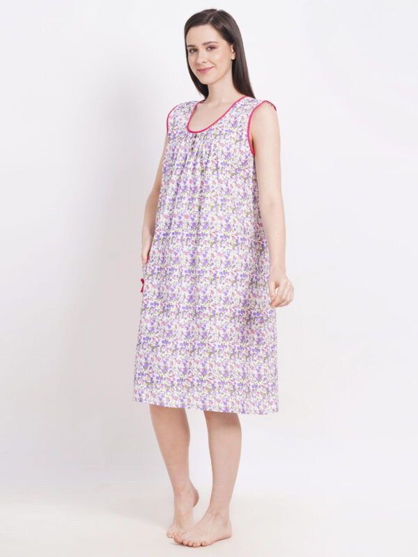 Breezly Long Short Calf Length Pure Cotton Nighty Purple - Image 4