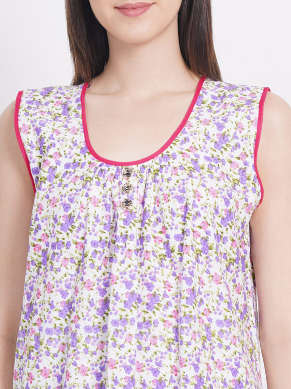 Breezly Long Short Calf Length Pure Cotton Nighty Purple - Image 5