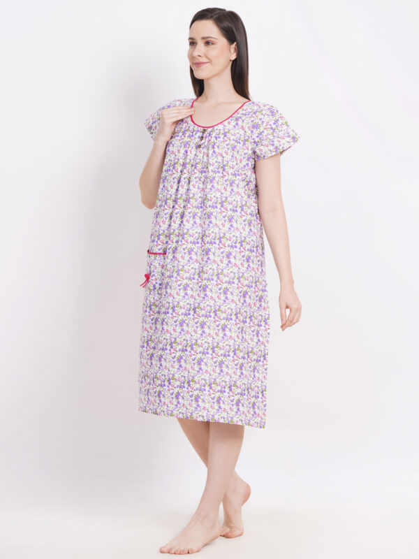 Breezly Woman's Long Short Calf Length Pure Cotton Nighty Multicolour - Image 4